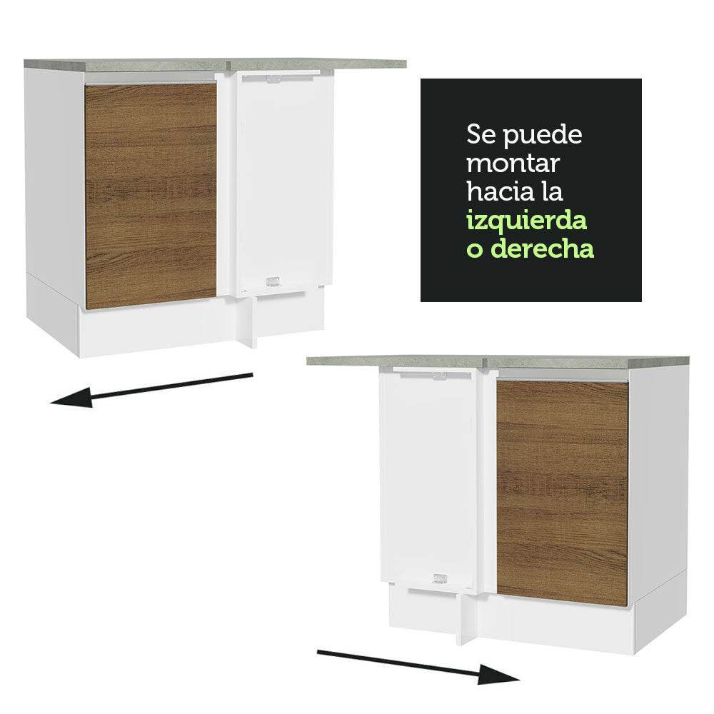 Bajo Mesada Esquinera 102cm x 64 cm (Con Mesada) Glamy Blanco/Marrón