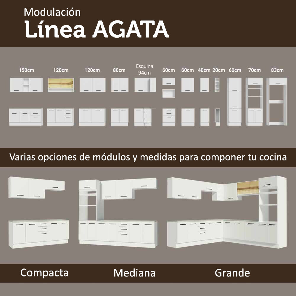 Bajo Mesada Cocina 80 x 60 cm 2 Cajones (Con Mesada) Blanco Agata Madesa