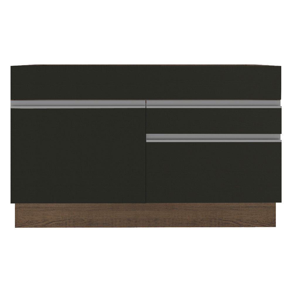 Bajo Mesada de Bacha de acero inoxidable 120cm 1 Puerta 2 Cajones Marrón/Negro (Sin Tapa y Sin Bacha de acero inoxidable) Glamy