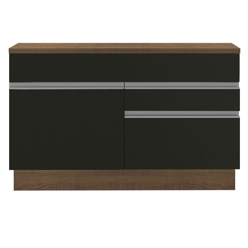 Bajo Mesada de Bacha de acero inoxidable 120cm 1 Puerta 2 Cajones Marrón/Negro (Con Tapa) Glamy