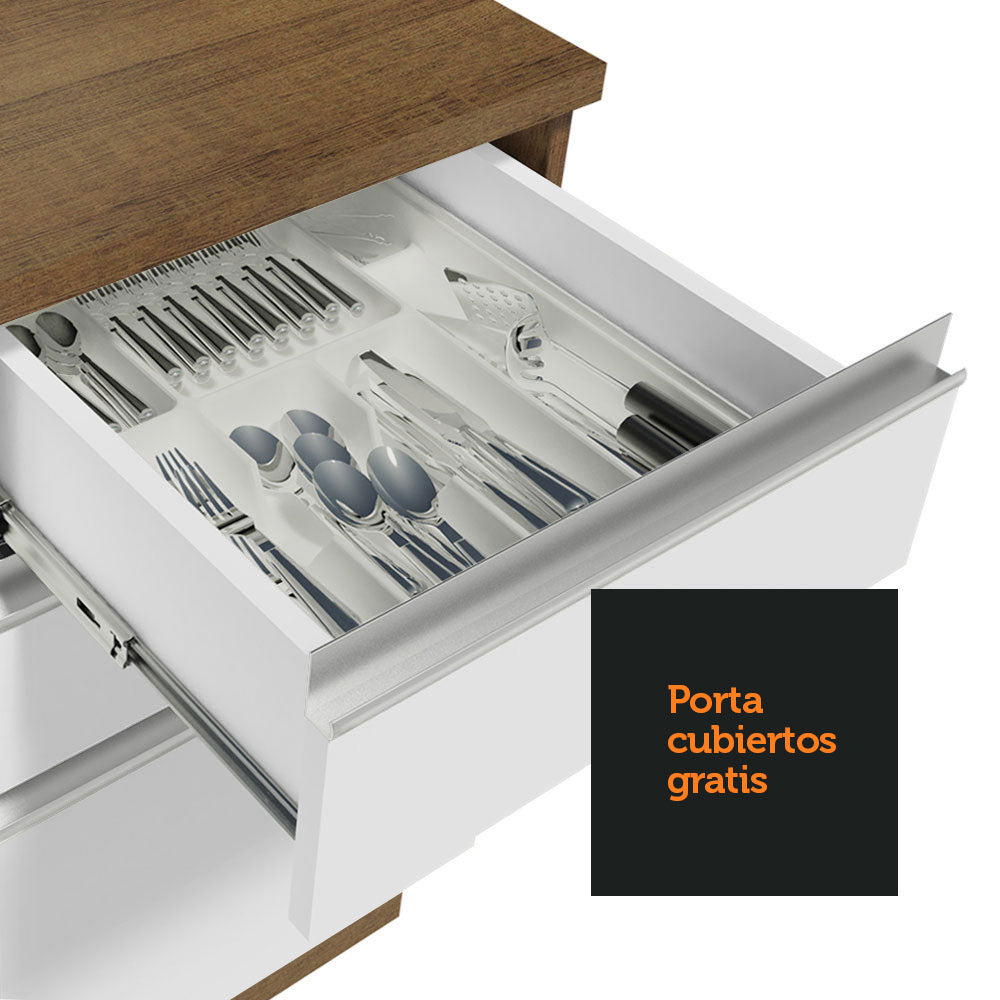 Bajo Mesada para Bacha 120 cm 2 Puertas y 3 Cajones (Con Tapa) Glamy Marrón/Blanco