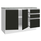 Bajo Mesada para Bacha 120 cm 2 Puertas 3 Cajones (Con Tapa) Glamy Blanco/Negro