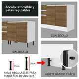 Bajo Mesada para Bacha 150 cm 2 Puertas y 2 Cajones (Sin Tapa ni Bacha) Glamy Blanco/Marrón