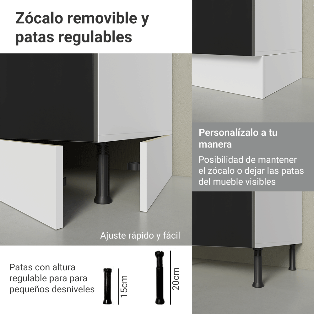 Bajo Mesada de Cocina 50 cm 1 Puerta (Sin Mesada) Blanco/Negro Lux Madesa