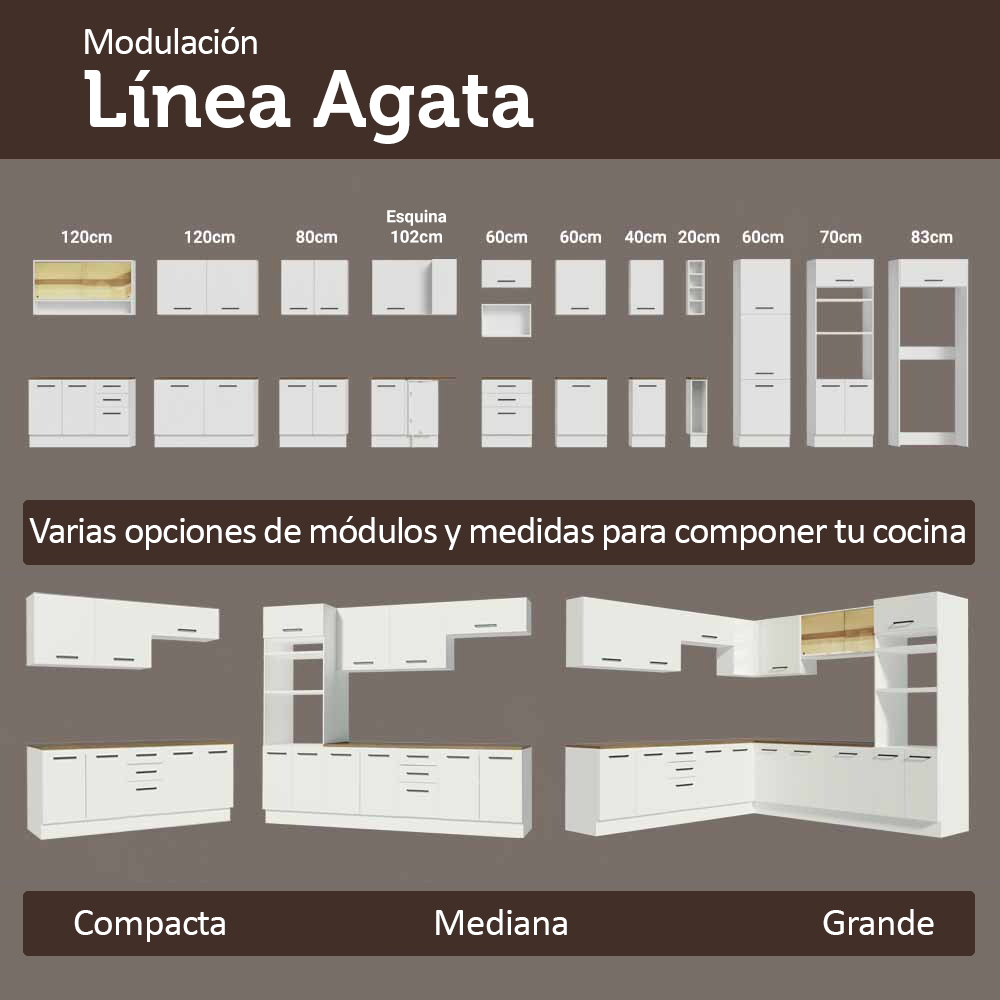 Bajo Mesada 50cm 1 puerta Blanco/Marrón Con Mesada Agata Madesa