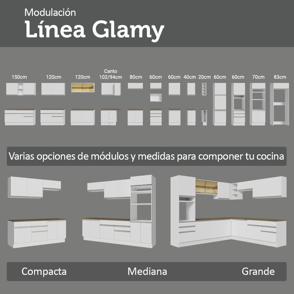 Bajo Mesada 50cm 1 puerta, Blanco/Marrón Glamy Madesa