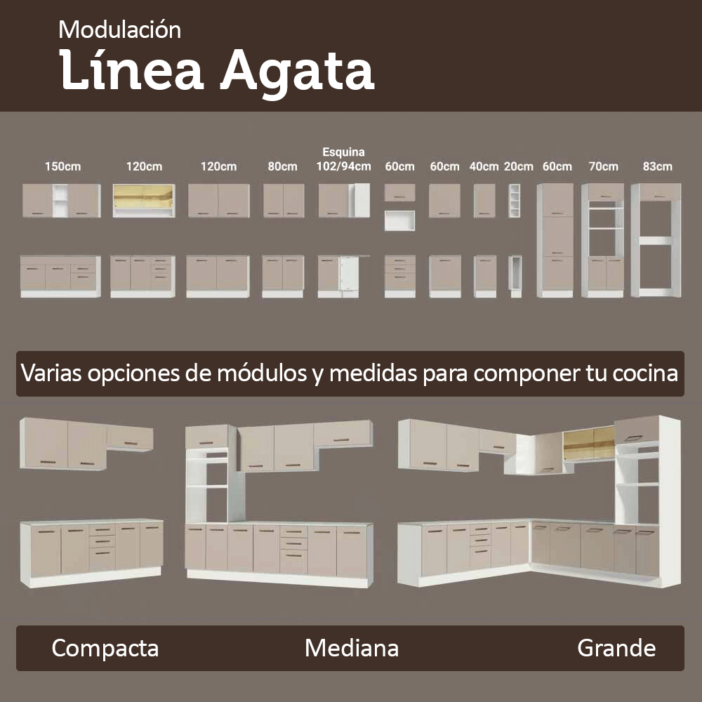 Bajo Mesada 60 cm 3 Cajones Sin Mesada Blanco/Crema Agata Madesa