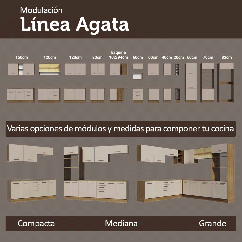 Bajo Mesada 60 cm 3 Cajones Sin Mesada Marrón/Crema Agata Madesa