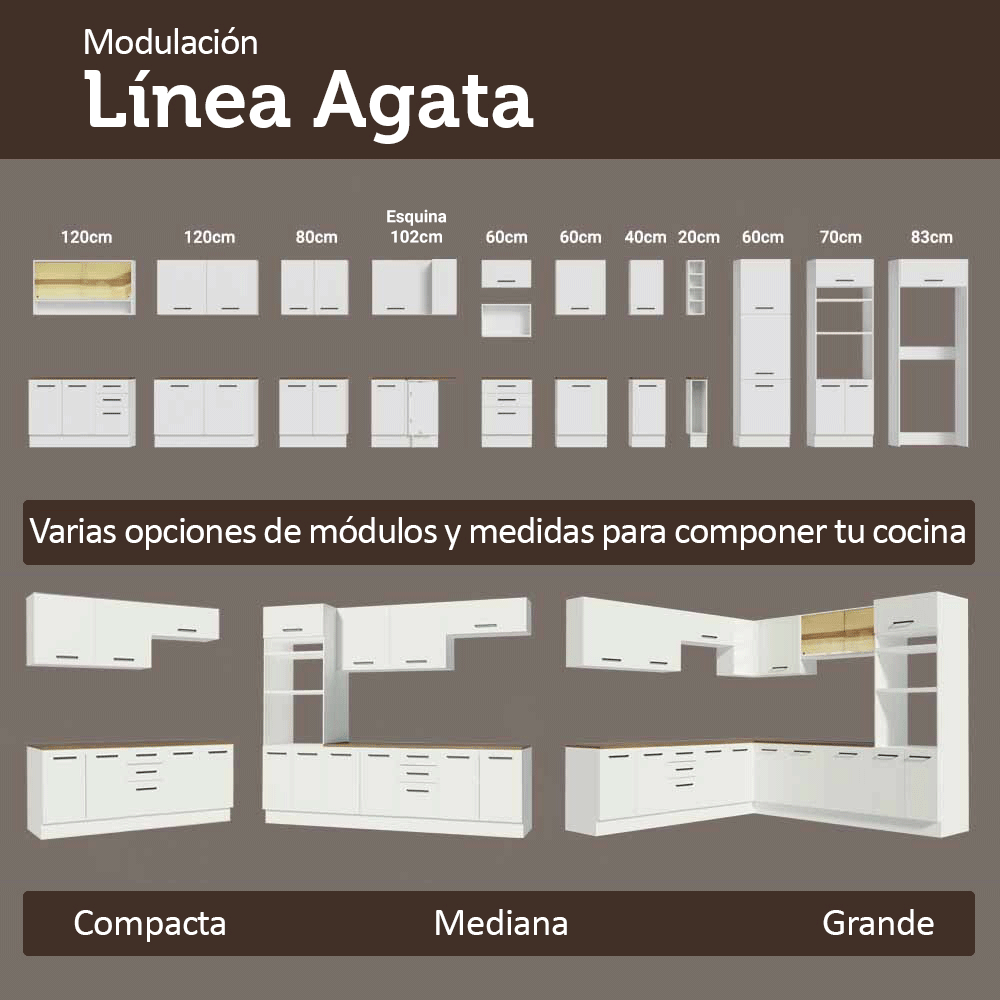 Bajo Mesada 60 cm 3 Cajones Blanco/Marrón Agata Madesa
