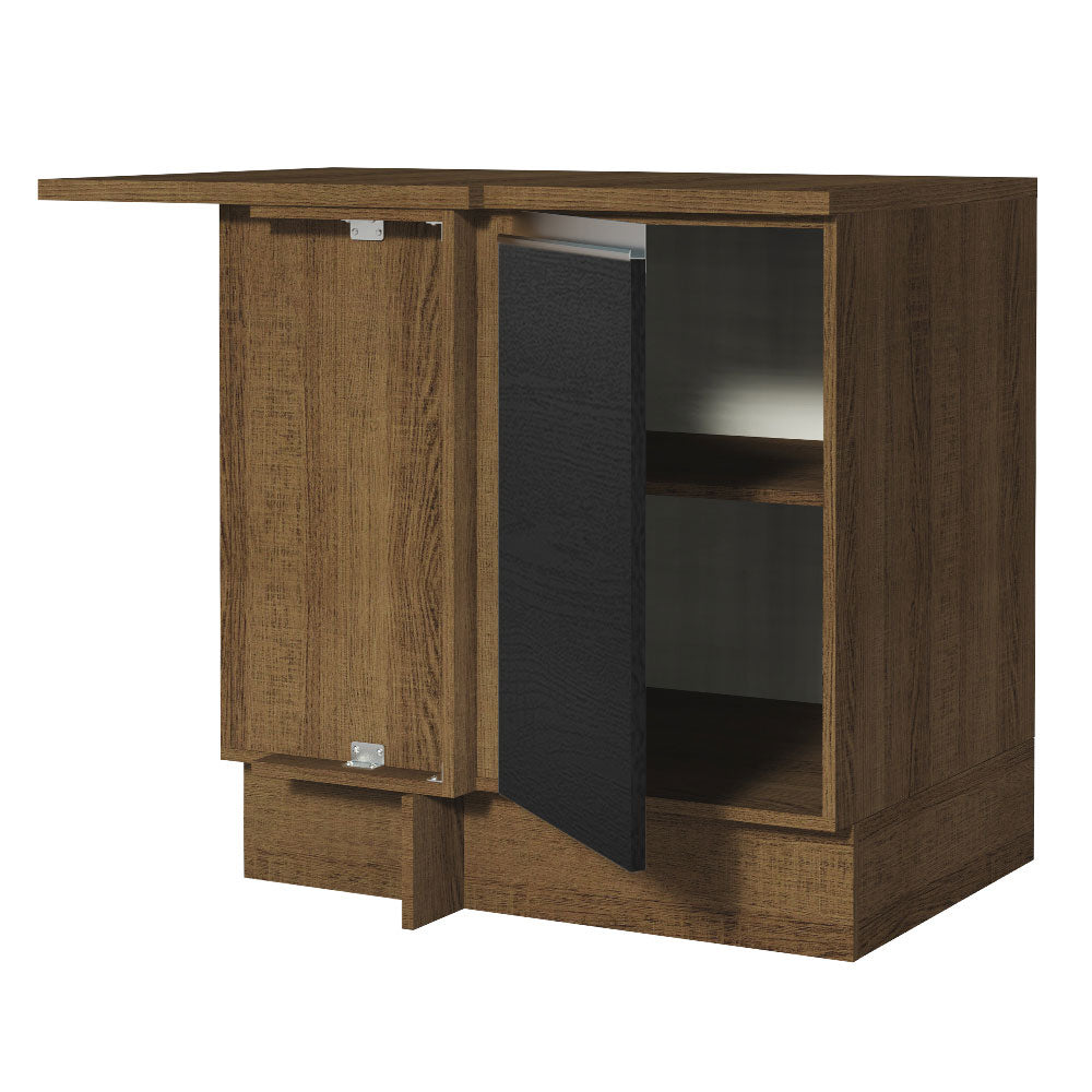 Bajo Mesada de Esquina de Cocina con 1 Puerta Glamy Marrón/Negro
