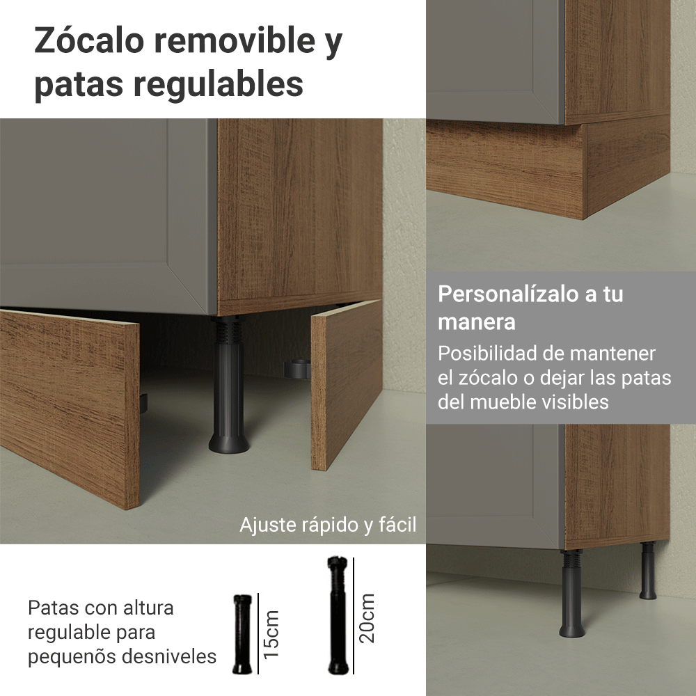 Bajo Mesada Esquinero 94 cm 1 Puerta (Sin Mesada) Marrón/Gris Vik Madesa