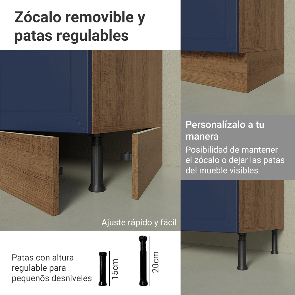 Bajo Mesada Esquinero 94 cm 1 Puerta (Sin Mesada) Marrón/Azul Vik Madesa