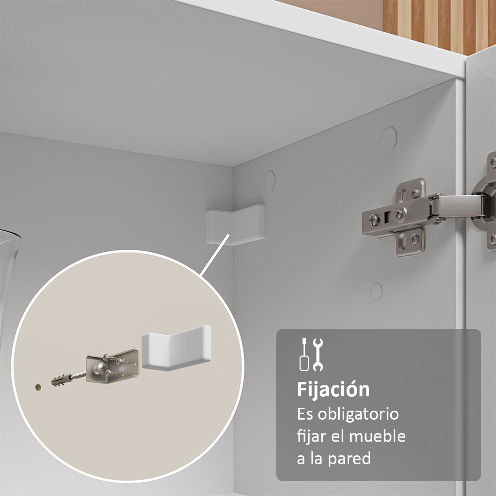 Mueble de Cocina Cristalero 70 cm 2 Puertas de Vidrio Blanco