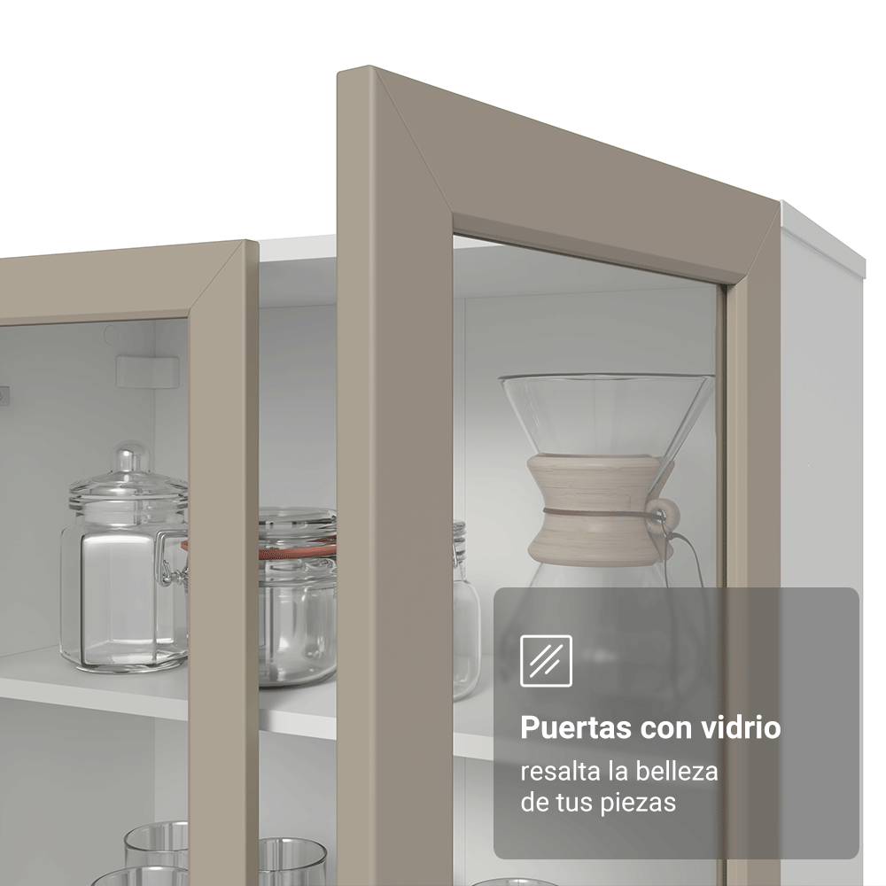 Módulo Cristaleiro 70 cm 2 Puetas de Vidrio Blanco/Crema Vik Madesa