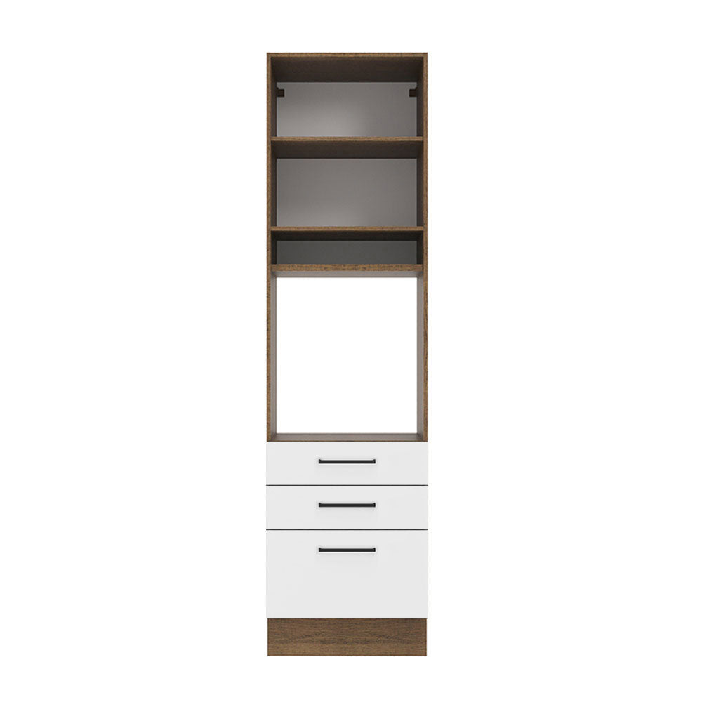 Mueble de Cocina para Horno Agata 60 cm 1 Puerta 3 Cajones Marrón/Blanco