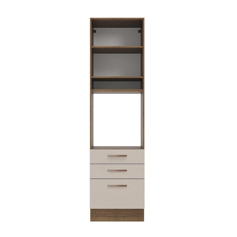 Mueble de Cocina para Horno 60 cm 1 Puerta 3 Cajones Marrón/Crema Agata