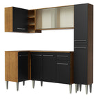 Combo completo de Cocina Esquinera 261 cm 9 Puertas 1 Cajón Marrón/Negro Emilly Madesa 02