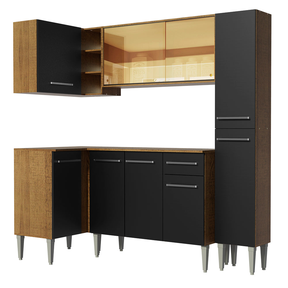 Combo completo de Cocina Esquinera Madesa Emilly 261cm Marrón/Negro 03
