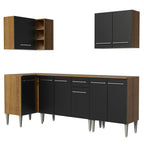 Combo completo de Cocina Esquinera 293 cm 9 Puertas 1 Cajón Marrón/Negro Emilly Madesa