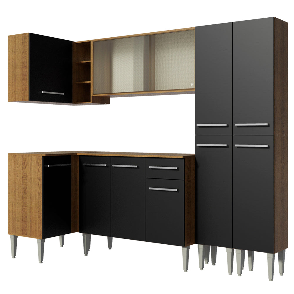 Combo completo de Cocina Esquinera Madesa Emilly 293cm Marrón/Negro 05