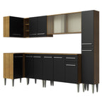 Combo completo de Cocina Esquinera 325 cm 13 Puertas 1 Cajón Marrón/Negro Emilly Madesa 03