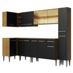 Combo completo de Cocina Esquinera 325 cm 13 Puertas 1 Cajón Marrón/Negro Emilly Madesa 04