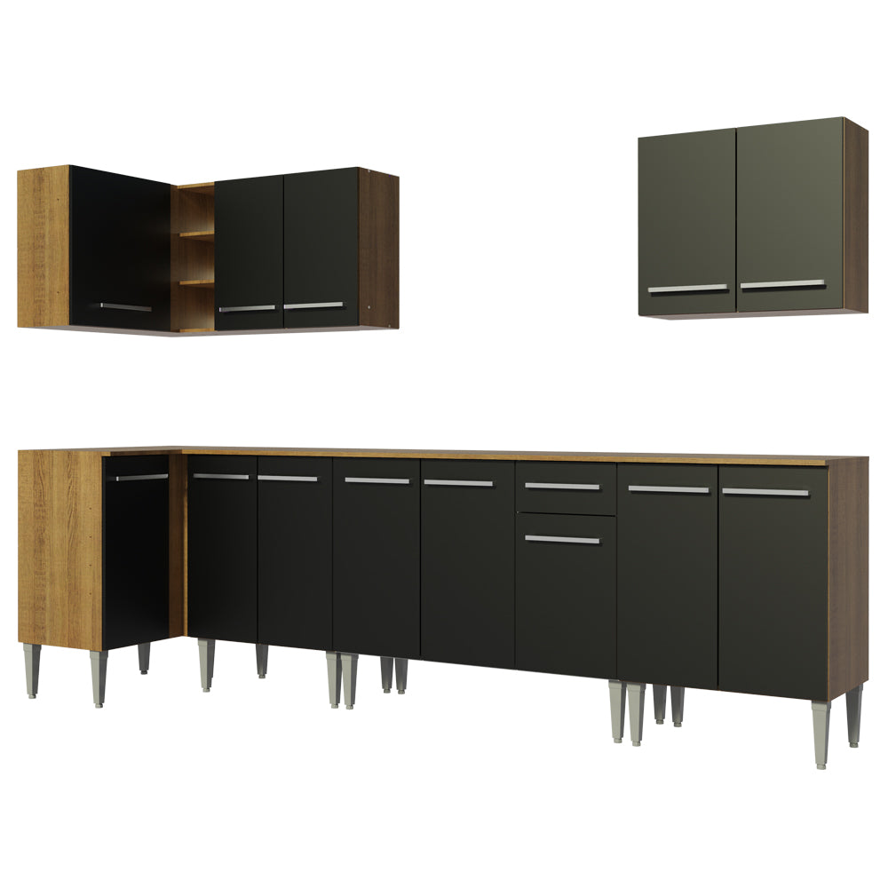 Combo completo de Cocina Esquinera Madesa Emilly 357cm Marrón/Negro 01