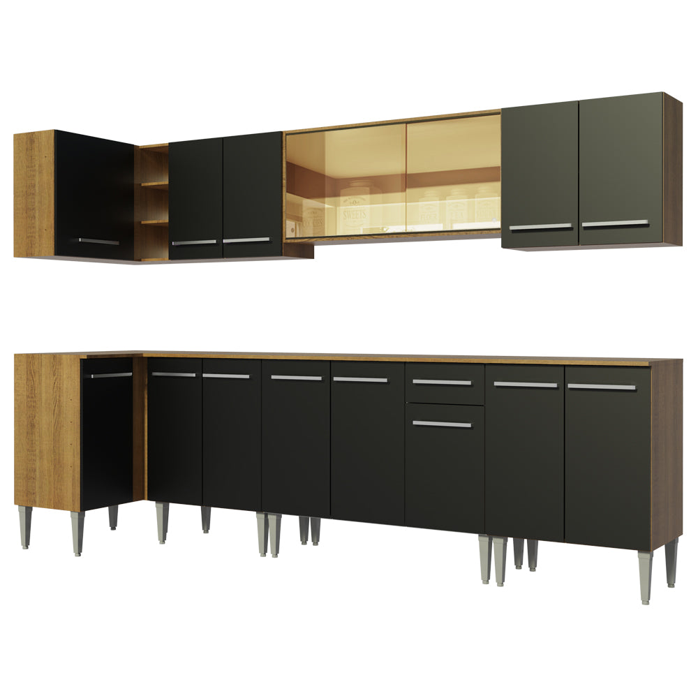 Combo completo de Cocina Esquinera Madesa Emilly 357cm Marrón/Negro 03
