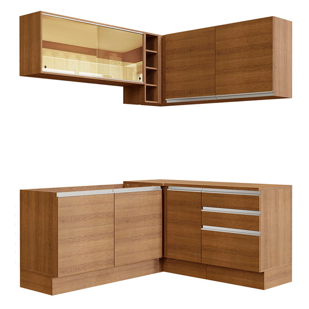 Combo completo de Cocina Esquinera 329 cm 7 Puertas 3 Cajones Sin Mesada Marrón Glamy Madesa