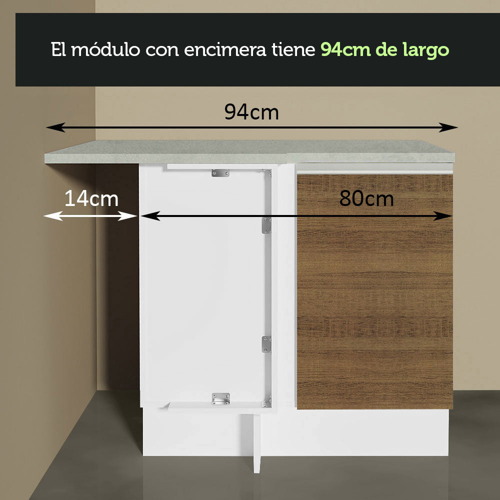 Combo completo de Cocina Esquinera 349 cm 7 Puertas 3 Cajones Sin Mesada Blanco/Marrón Glamy Madesa