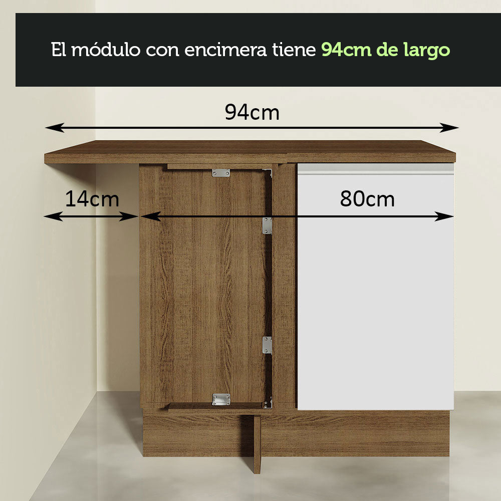 Combo completo de Cocina Esquinera 349cm Marrón/Blanco Glamy Madesa 07