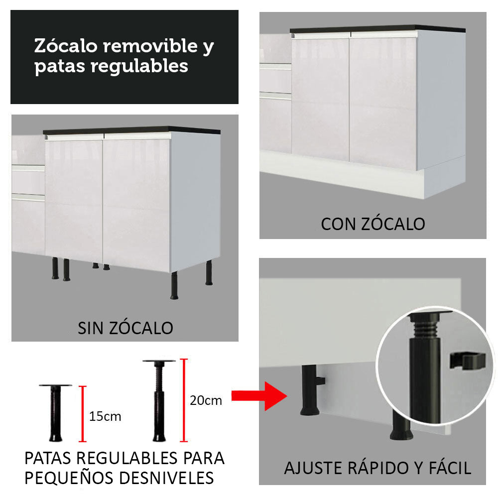 Combo Completo de Cocina Esquinera 100% MDF 479 cm Frentes Blanco Brillante Acordes Madesa 03