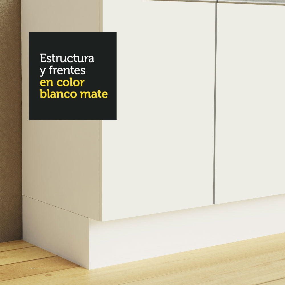 Combo completo de Cocina Esquinera Smart 100% MDF 447 cm 18 Puertas 2 Cajones (Con Mesada) Blanco Madesa
