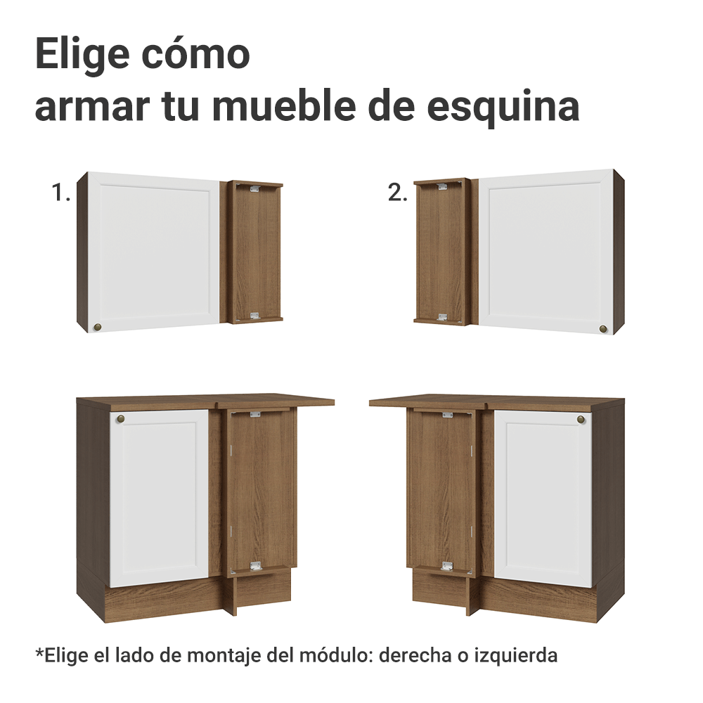 Combo completo de Cocina Esquinera 399 cm 10 Puertas 3 Cajones Sin Mesada Marrón/Blanco Vik Madesa