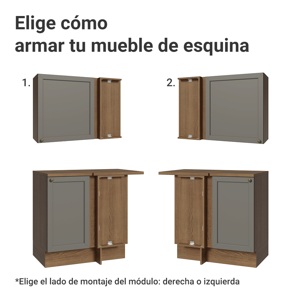 Combo completo de Cocina Esquinera 399 cm 10 Puertas 3 Cajones Sin Mesada Marrón/Gris Vik Madesa