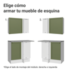 Combo completo de Cocina Esquinera 399 cm 10 Puertas 3 Cajones Sin Mesada Blanco/Verde Vik Madesa