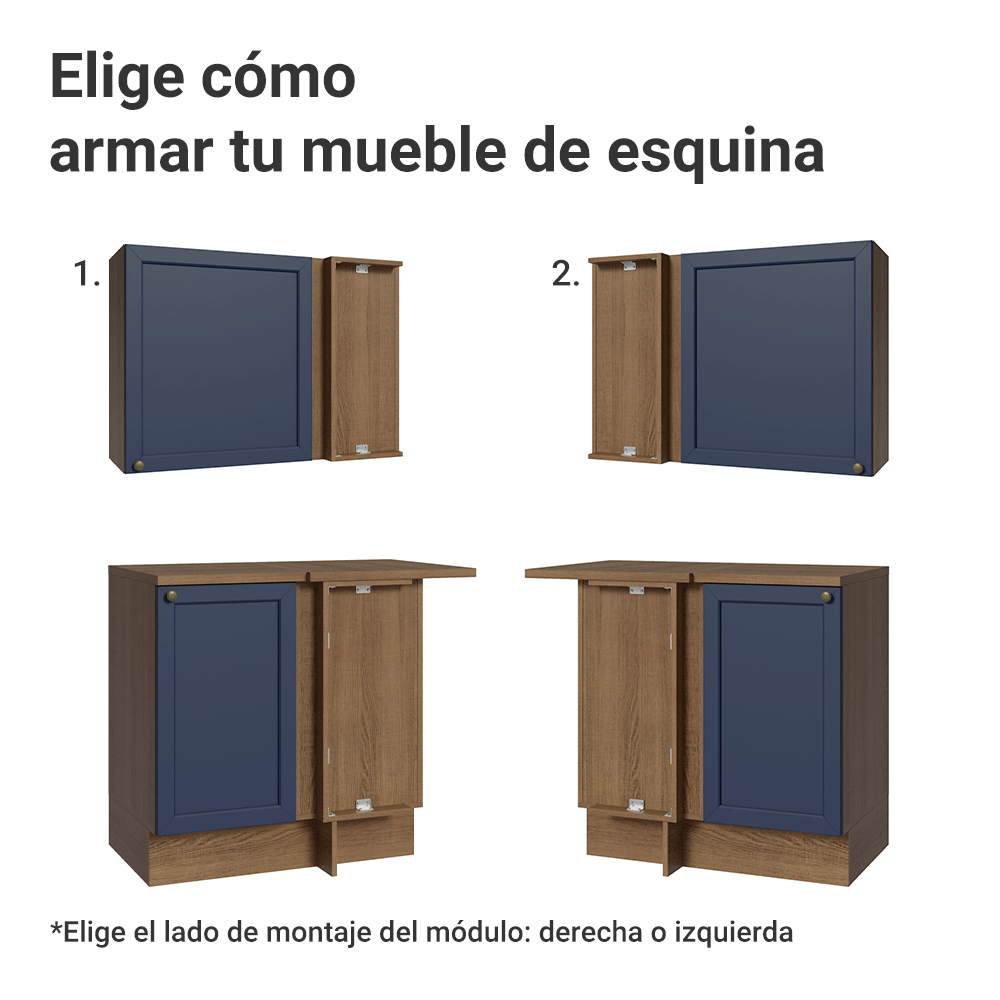 Combo completo de Cocina Esquinera 399 cm 10 Puertas 3 Cajones Sin Mesada Marrón/Azul Vik Madesa