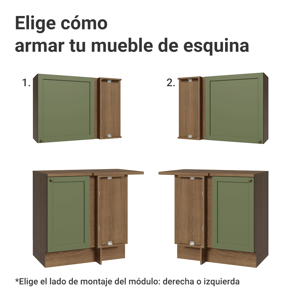 Combo completo de Cocina Esquinera 399 cm 10 Puertas 3 Cajones Sin Mesada Marrón/Verde Vik Madesa