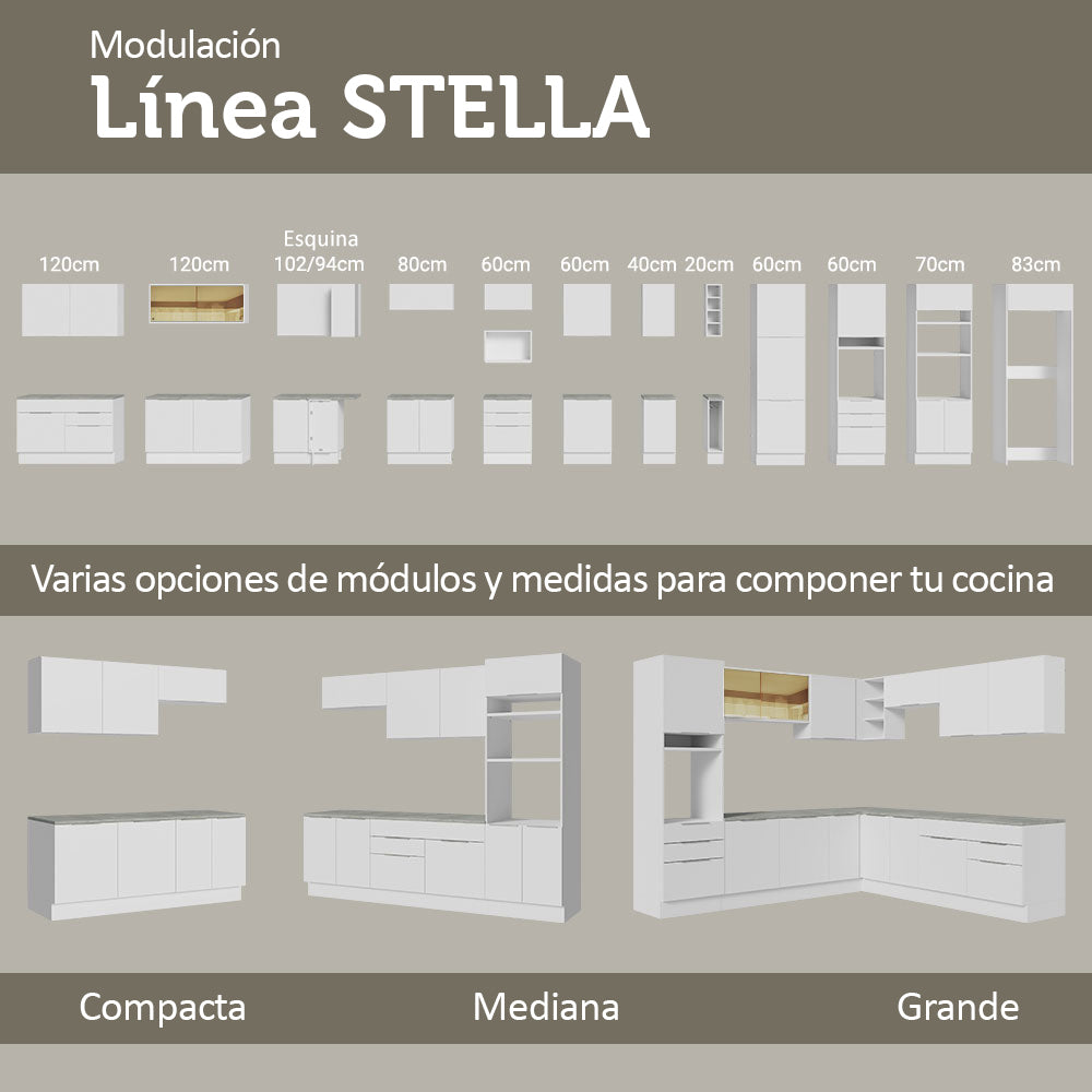 Isla de Cocina con Barra desayunador y Bajo Mesada 120 cm Blanco Stella Madesa