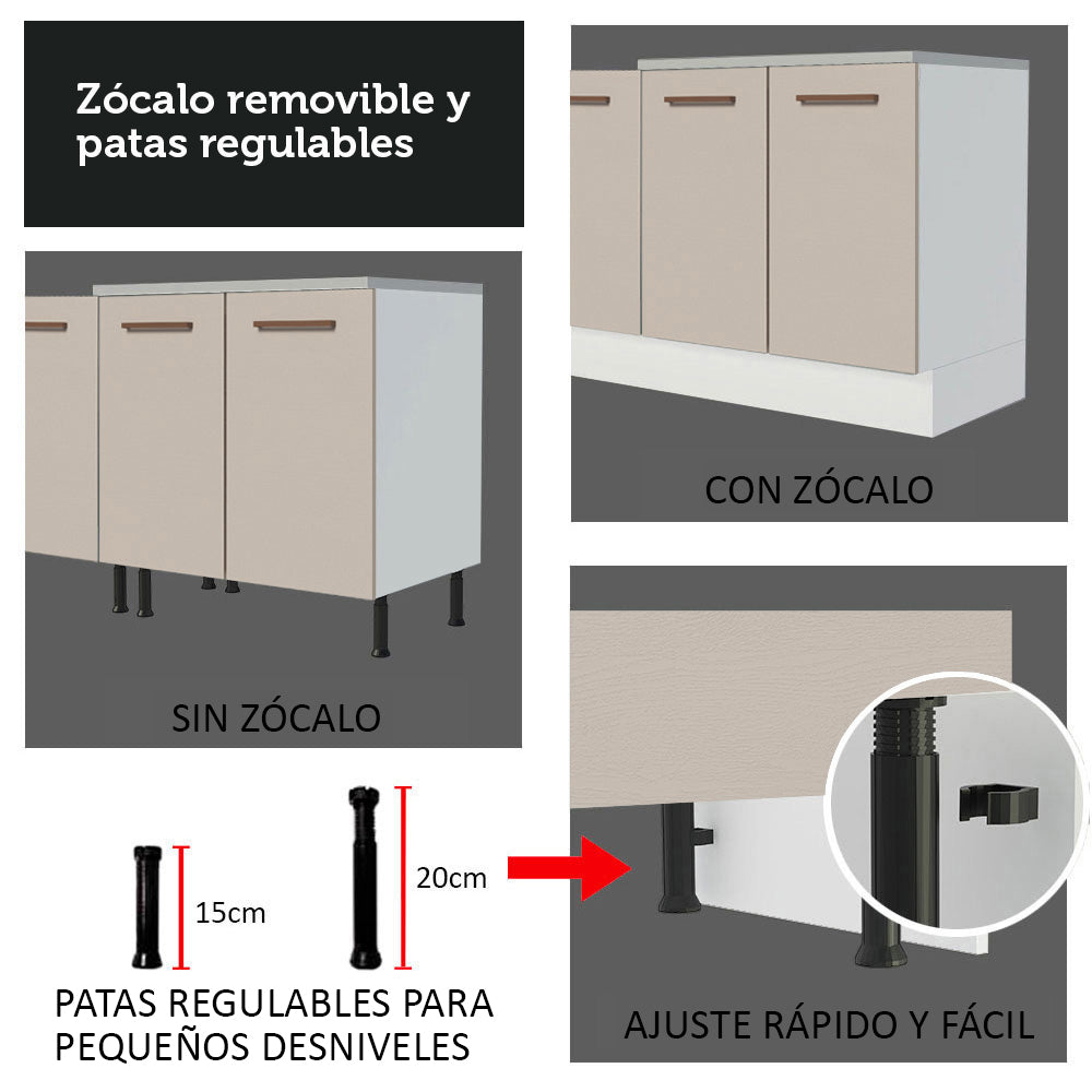 Combo completo de Cocina 240cm Blanco/Crema 60cm de Profundidad Agata Madesa 01