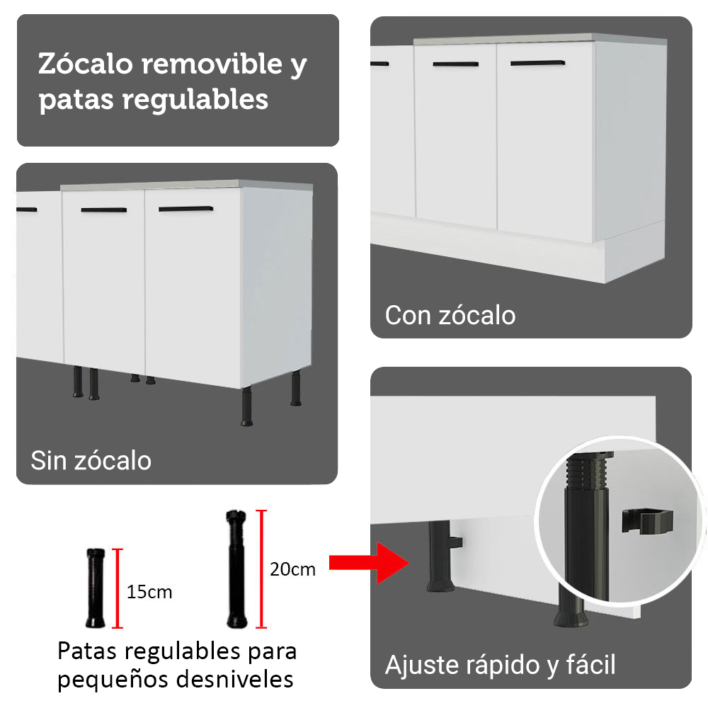 Combo completo de Cocina 340 cm 14 Puertas 3 Cajones con Cristalero Sin Mesada Blanco Agata Madesa