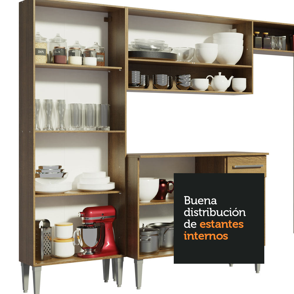 Combo de Cocina Compacta 165cm con Bacha de acero inoxidable Marrón Emilly Madesa 01