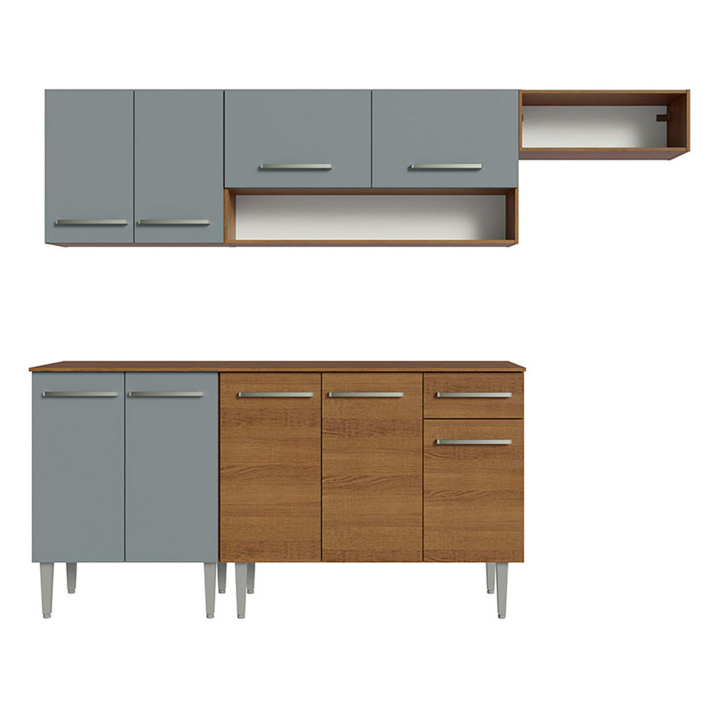 Combo completo de Cocina 229 cm 9 Puertas 1 Cajón Marrón/Gris Emilly Madesa