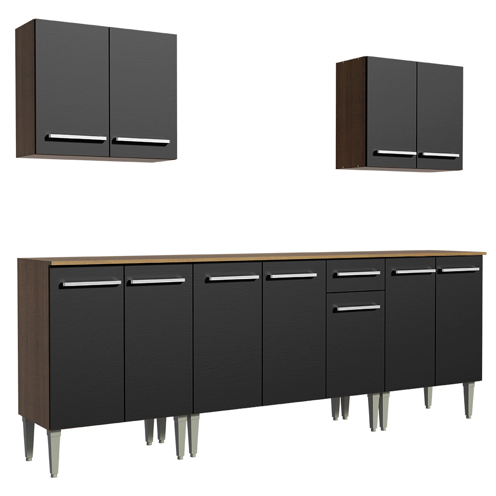 Combo completo de Cocina 233cm Marrón/Negro Emilly King Madesa 01