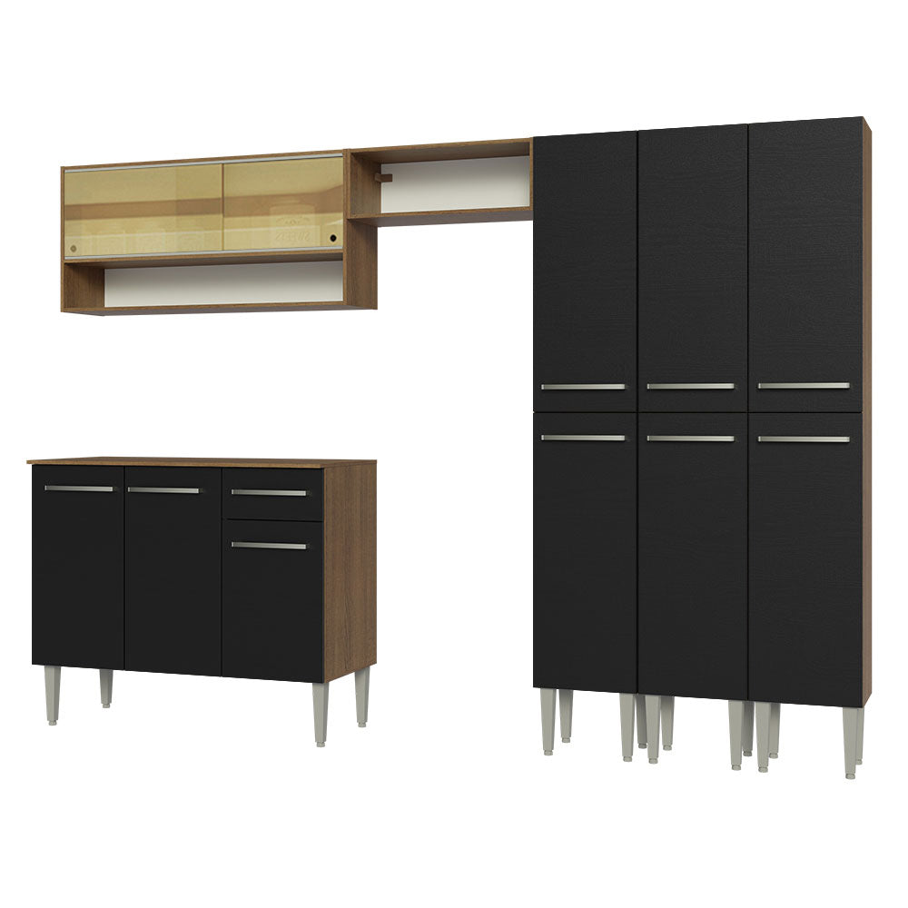 Combo completo de Cocina 261cm Marrón/Negro Emilly Madesa 08