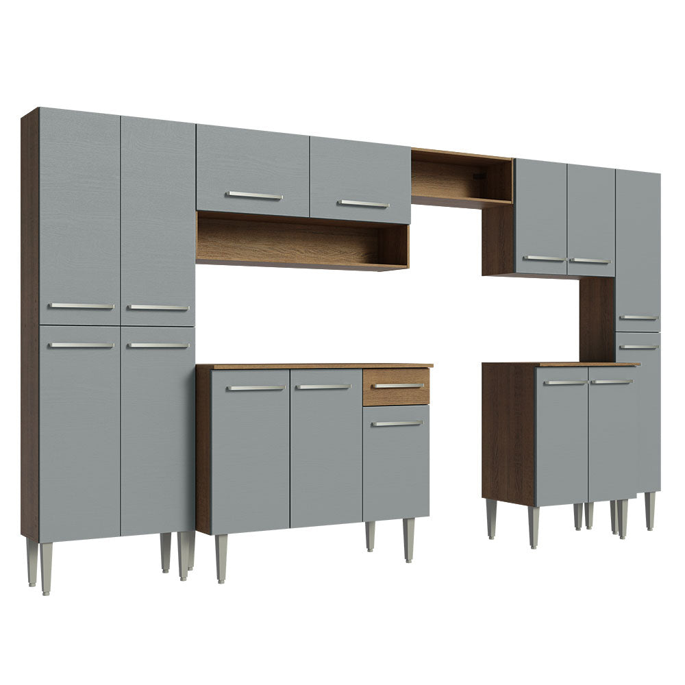 Combo Completo de Cocina 325 cm Gris/Marrón Emilly Joy Madesa 01