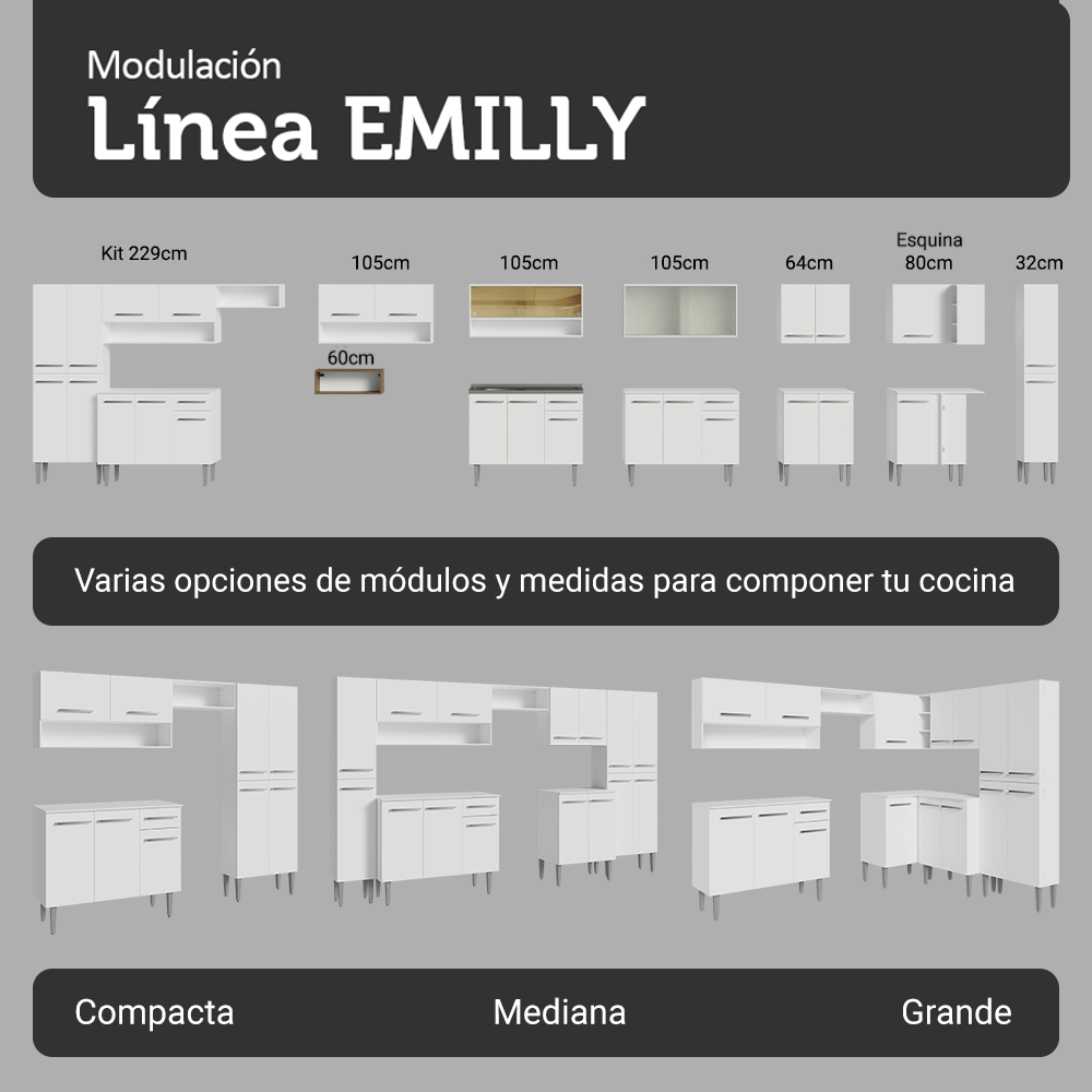 Cocina Compacta 325 cm Emilly Blanco 07