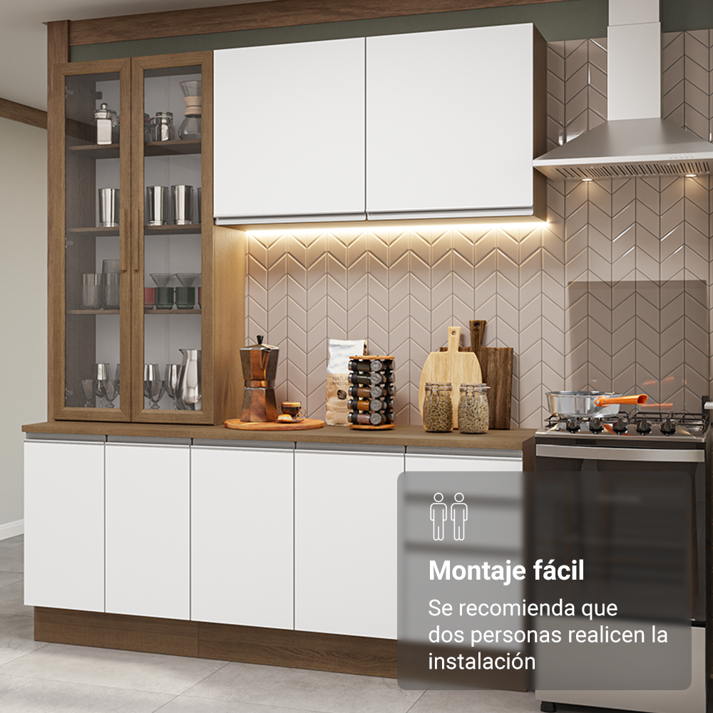 Cocina Compacta 190 cm 8 Puertas 3 Cajones Marrón/Blanco Glamy Madesa
