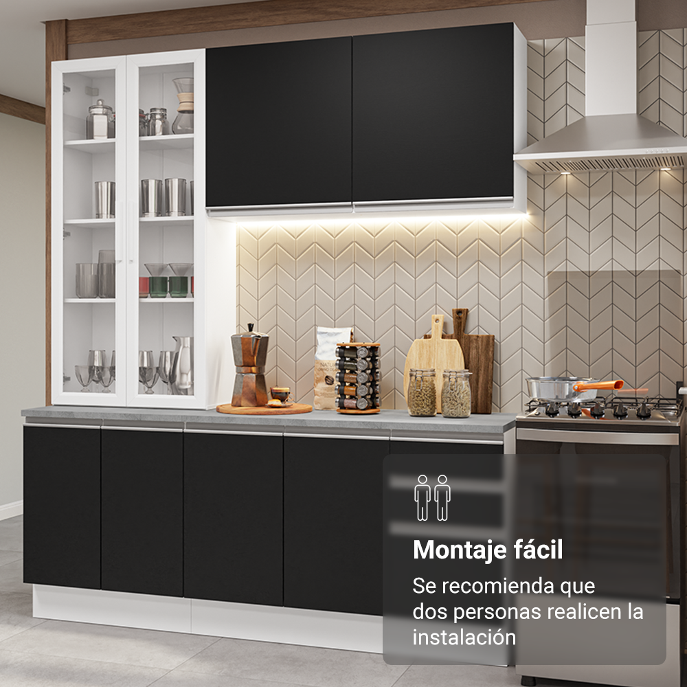Combo completo de Cocina con Cristalero 190 cm Madesa Glamy BN 05