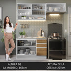 Cocina Compacta 200 cm 5 Puertas 3 Cajones Sin Mesada Blanco/Marrón Glamy Madesa